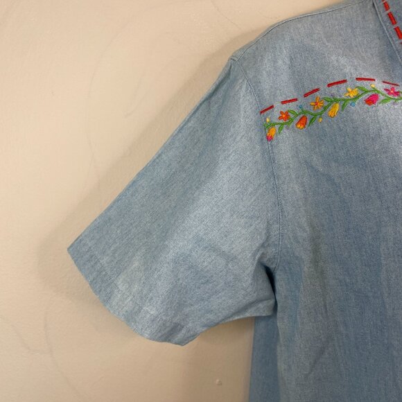 Vintage Floral Chambray Top NWT Womens 14 Button Up Camp Shirt Nature Cottage - Picture 6 of 13